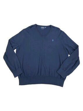 Polo Ralph Lauren Sweater Men XL Navy Blue Cotton Tight Knit Golf School Walking